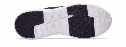 The Everlight™ ECO Womens Black/Grey from Shoes For Crews are lightweight, breathable slip-resistant trainers made from recycled materials,  seen from below.