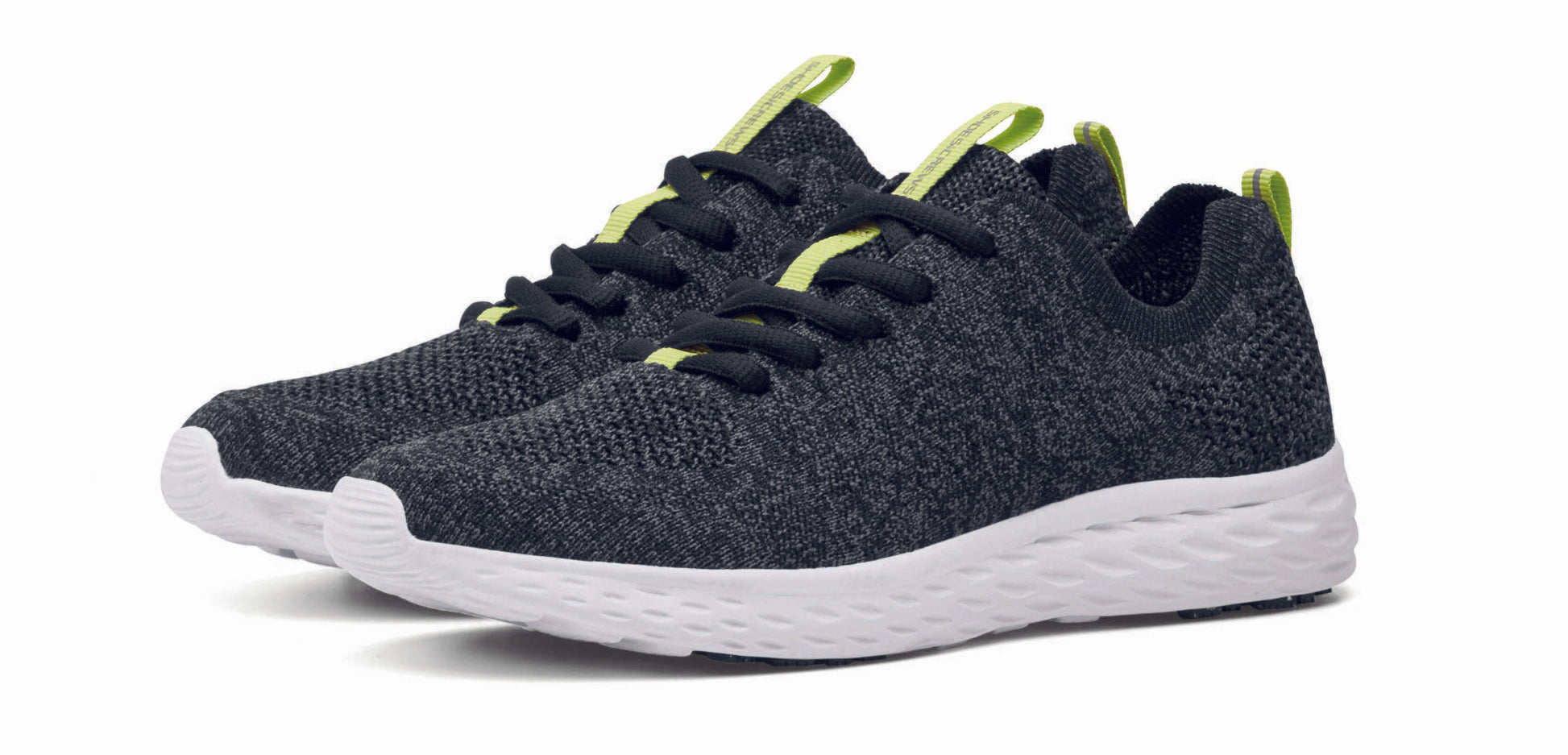 The Everlight™ ECO Womens Black/Grey from Shoes For Crews are lightweight, breathable slip-resistant trainers made from recycled materials,  pair seen in profile on the left.