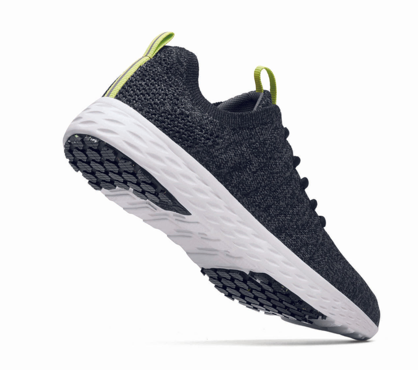 The Everlight™ ECO Womens Black/Grey from Shoes For Crews are lightweight, breathable slip-resistant trainers made from recycled materials,  seen from the perpendicular.