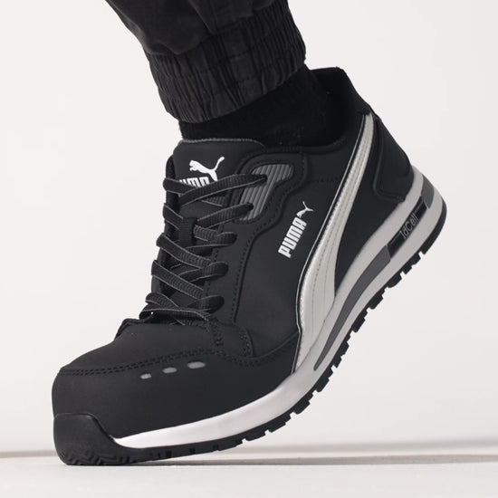 Black slip resistant shoe with composite toe cap (200 joules), product video.